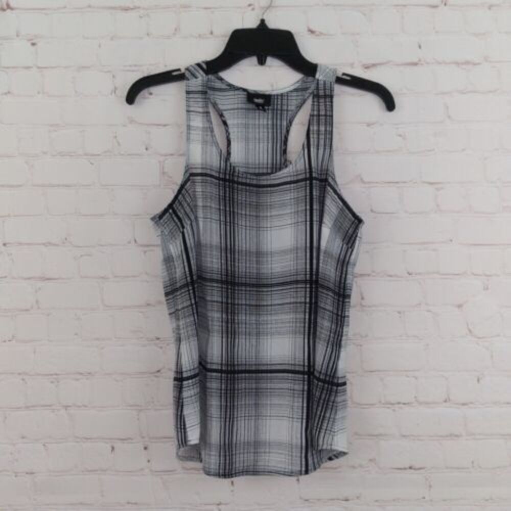 Mossimo Top Womens Small Black White Plaid Sleeveless Blouse Tank Casual
